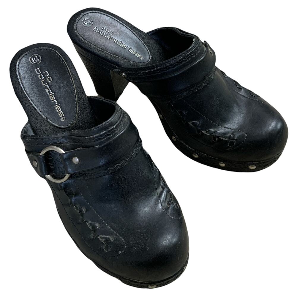 No Boundaries Black Y2K Heel Clogs Buckle Size 8.5